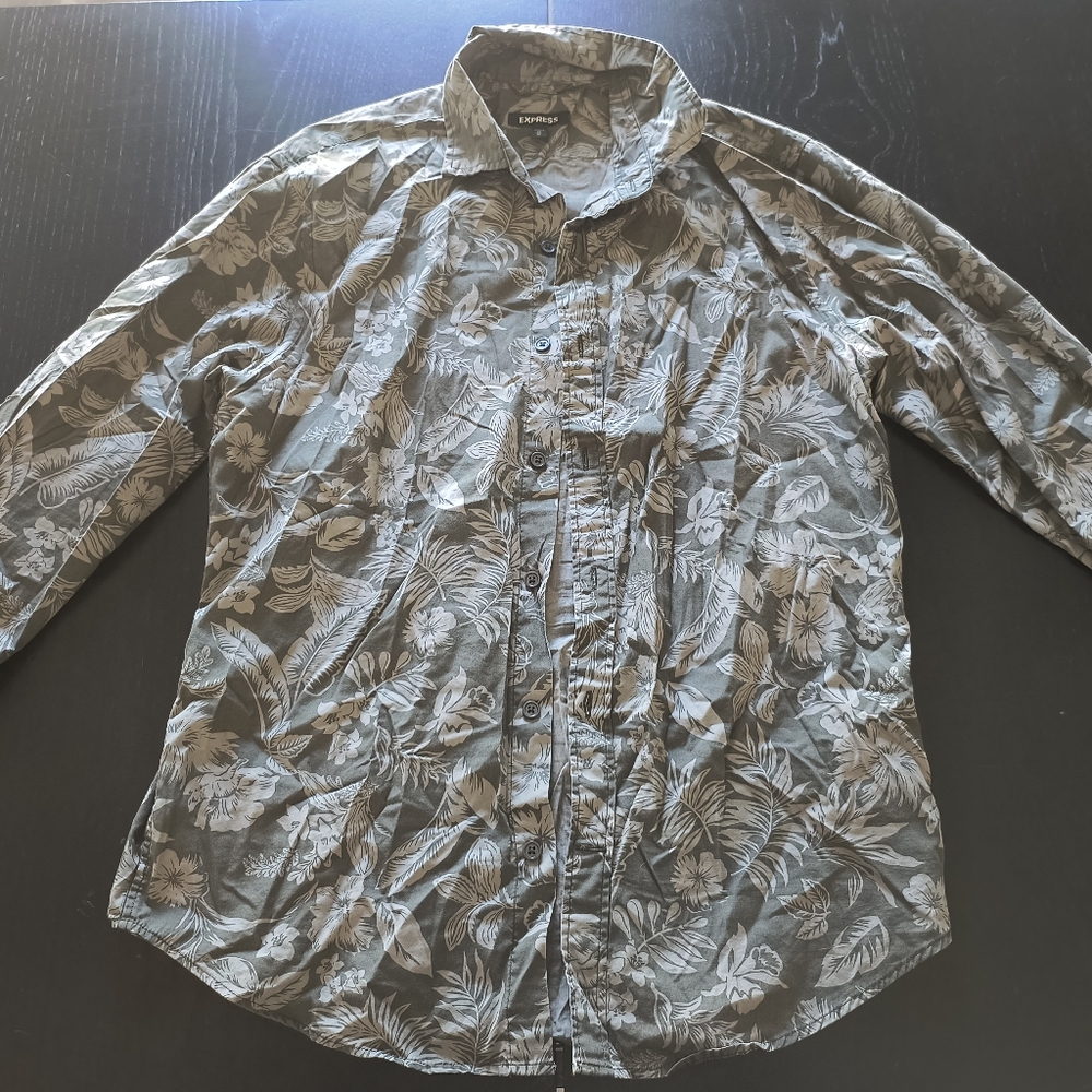 Express Button-Down Green Shirt Long-Sleeve Mens Medium